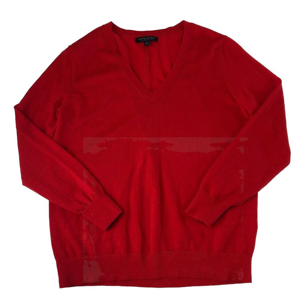Banana Republic Women’s Merino Wool V Neck Boyfriend Sweater Red Size Medium